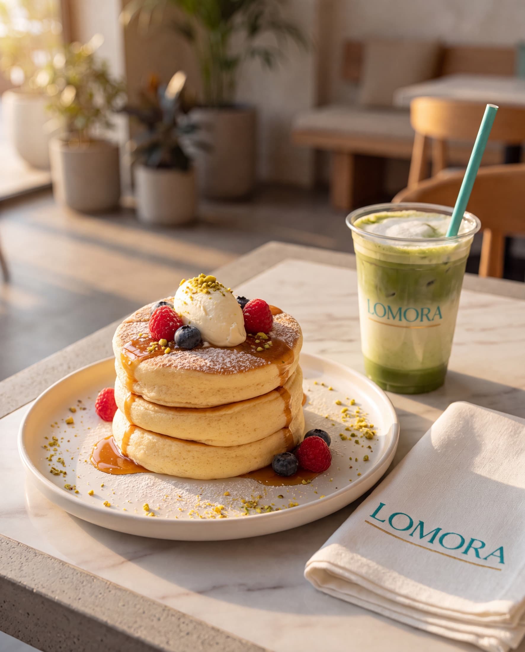 LOMORA Matcha and pancakes